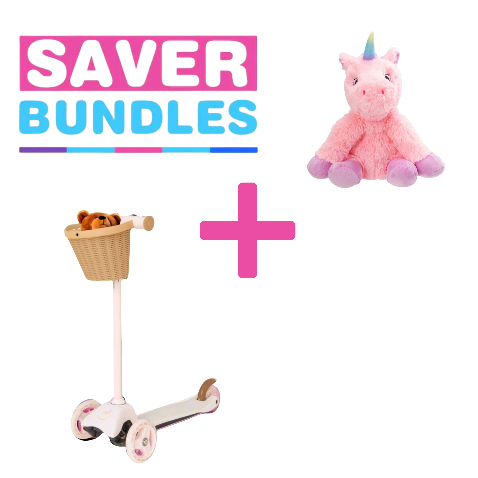 Pink EVO Mini Cruiser + Bella & Bee Soft Plush Unicorn Bundle