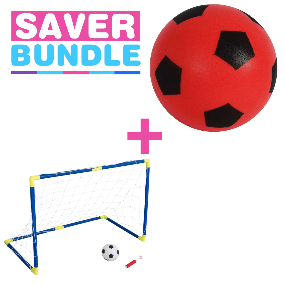 Foam Football (Single) | Red + Epic Sport 90CM Football Net Set - Includes Football &amp; Ball Pump Garden Toys &amp; Games
