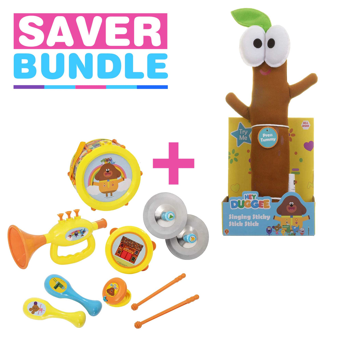 Hey Duggee Musical Big Band Toy Set + Hey Duggee Singing Sticky Stick Soft Toy Bundle