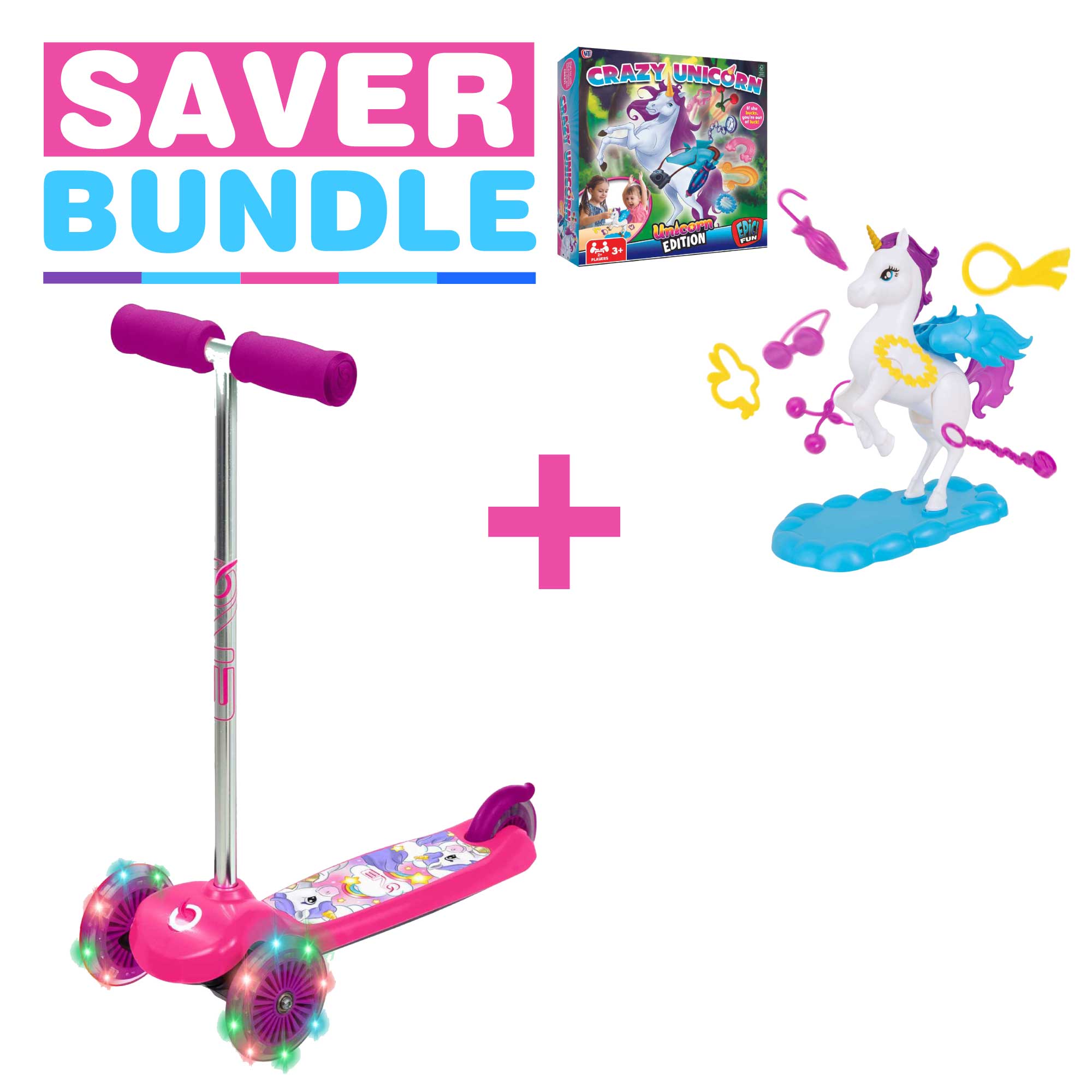 EVO Light-Up Move 'N' Groove Scooter - Unicorn + Crazy Unicorn Game Bundle Scooters