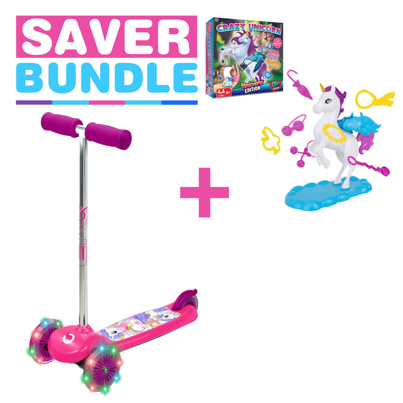 EVO Light-Up Move 'N' Groove Scooter - Unicorn + Crazy Unicorn Game Bundle