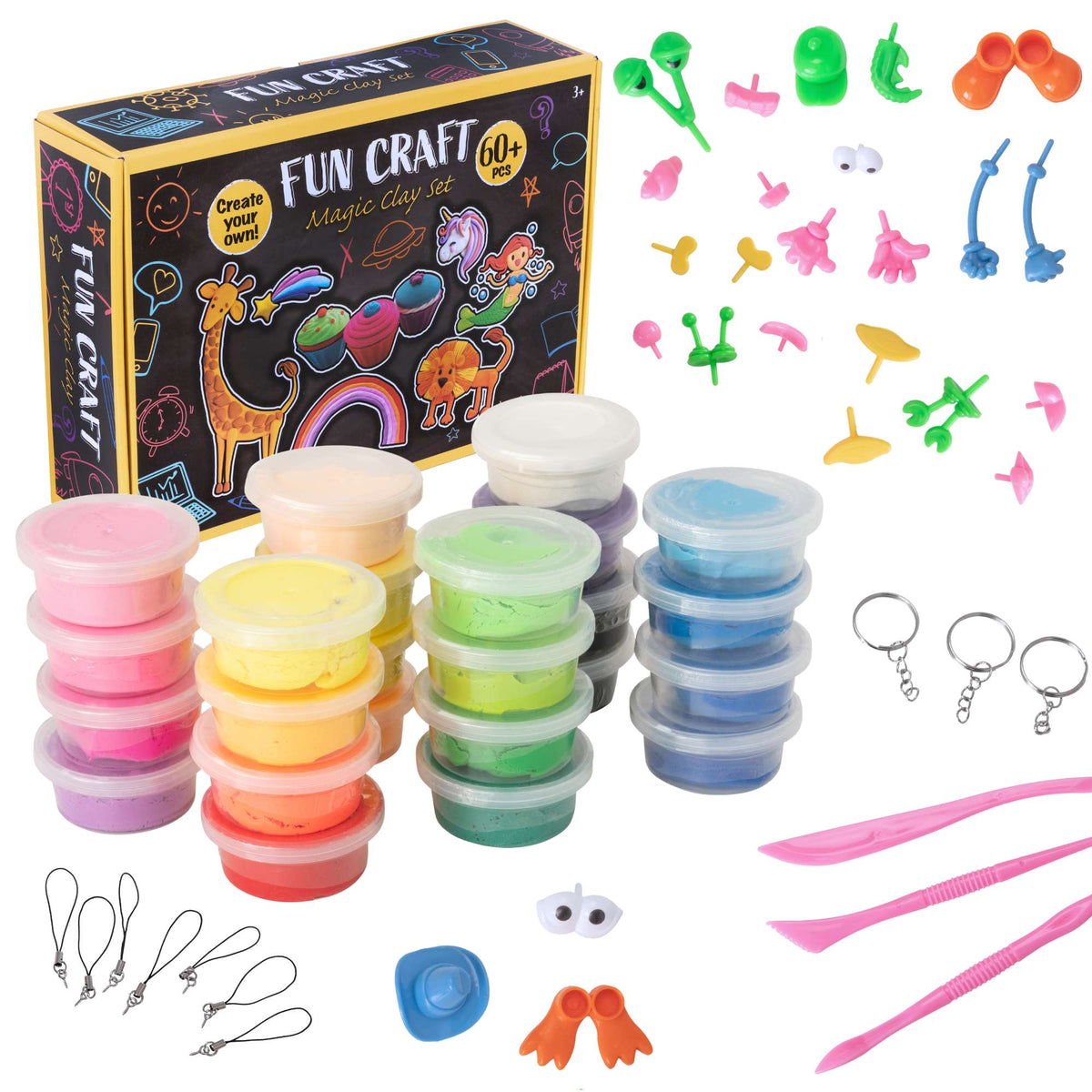 Colorful clay assortment in various shapes and sizes, ideal for sculpting and crafting. Includes tools and accessories for endless creative possibilities. Perfect for kids and adults alike.