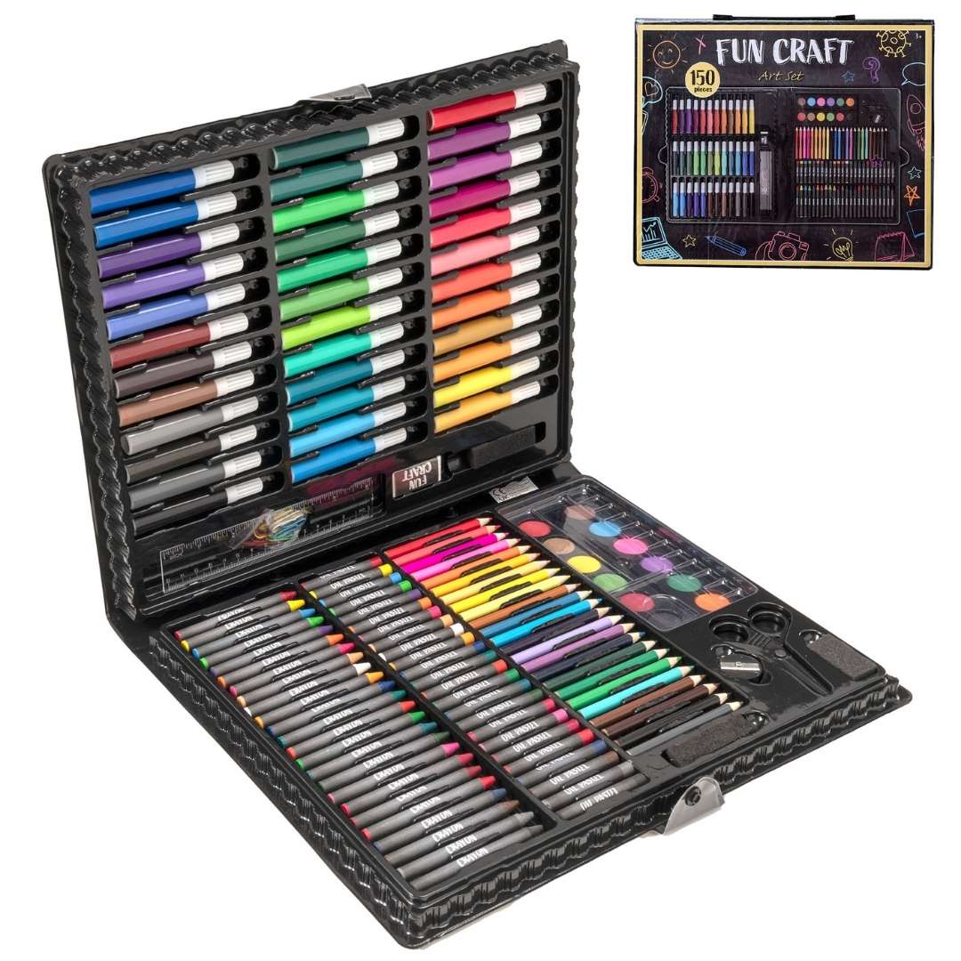 Comprehensive art kit featuring a wide range of materials including paints, brushes, markers, crayons, and more. Perfect for various creative projects, from painting to mixed media collage. Ideal for artists, students, and craft enthusiasts