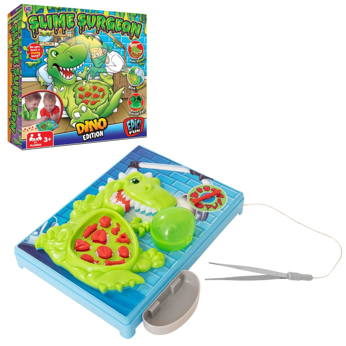 Slime Surgeon Dino Edition Board Game, a dinosaur-themed twist on the classic Shaking Surgeon game. Ideal for kids and adults, it challenges hand-eye coordination and patience with hours of dino-inspired fun.