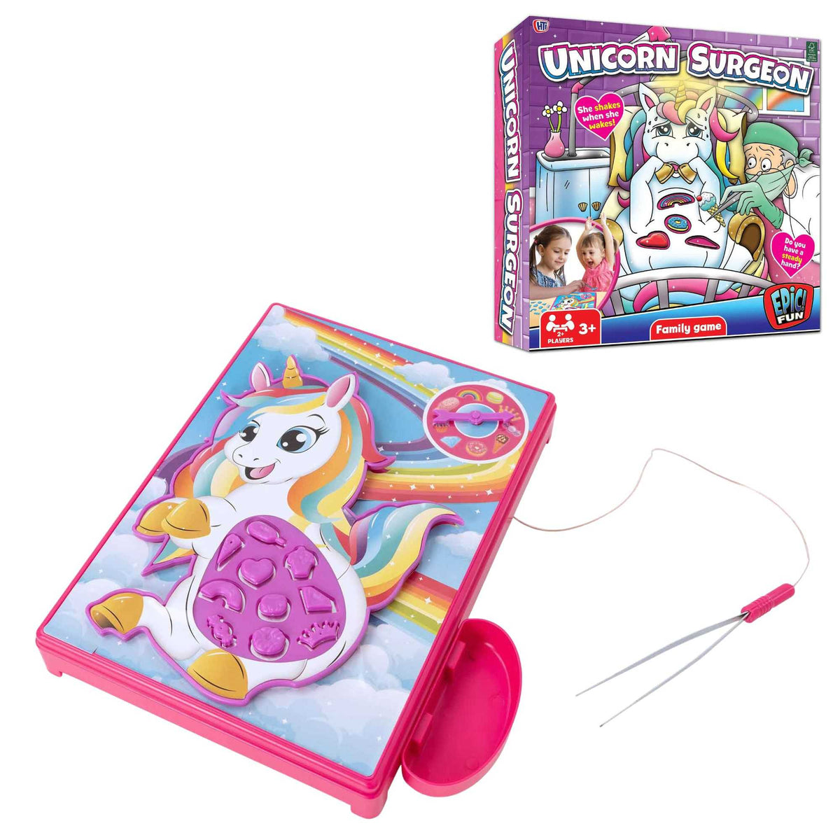 Unicorn Shaking Surgeon Board Game, a unicorn-themed twist on the classic Shaking Surgeon game. Perfect for kids and adults, it tests hand-eye coordination and patience for hours of family fun.