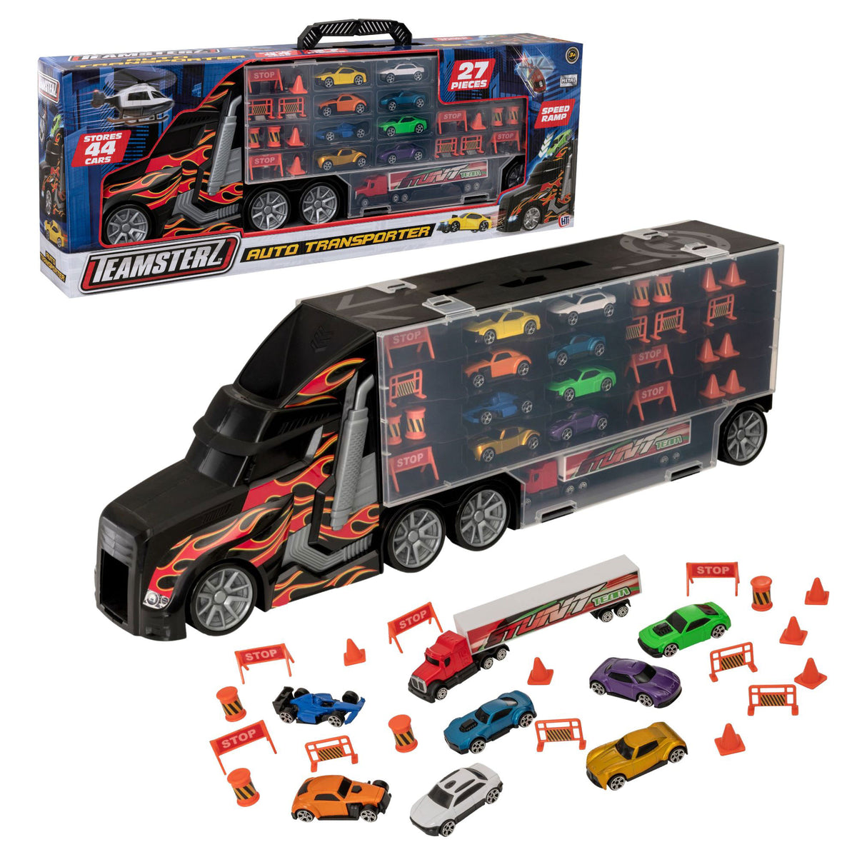 Teamsterz Large Auto Transporter Launcher Truck | Includes Nine 3&quot; Die-Cast Cars