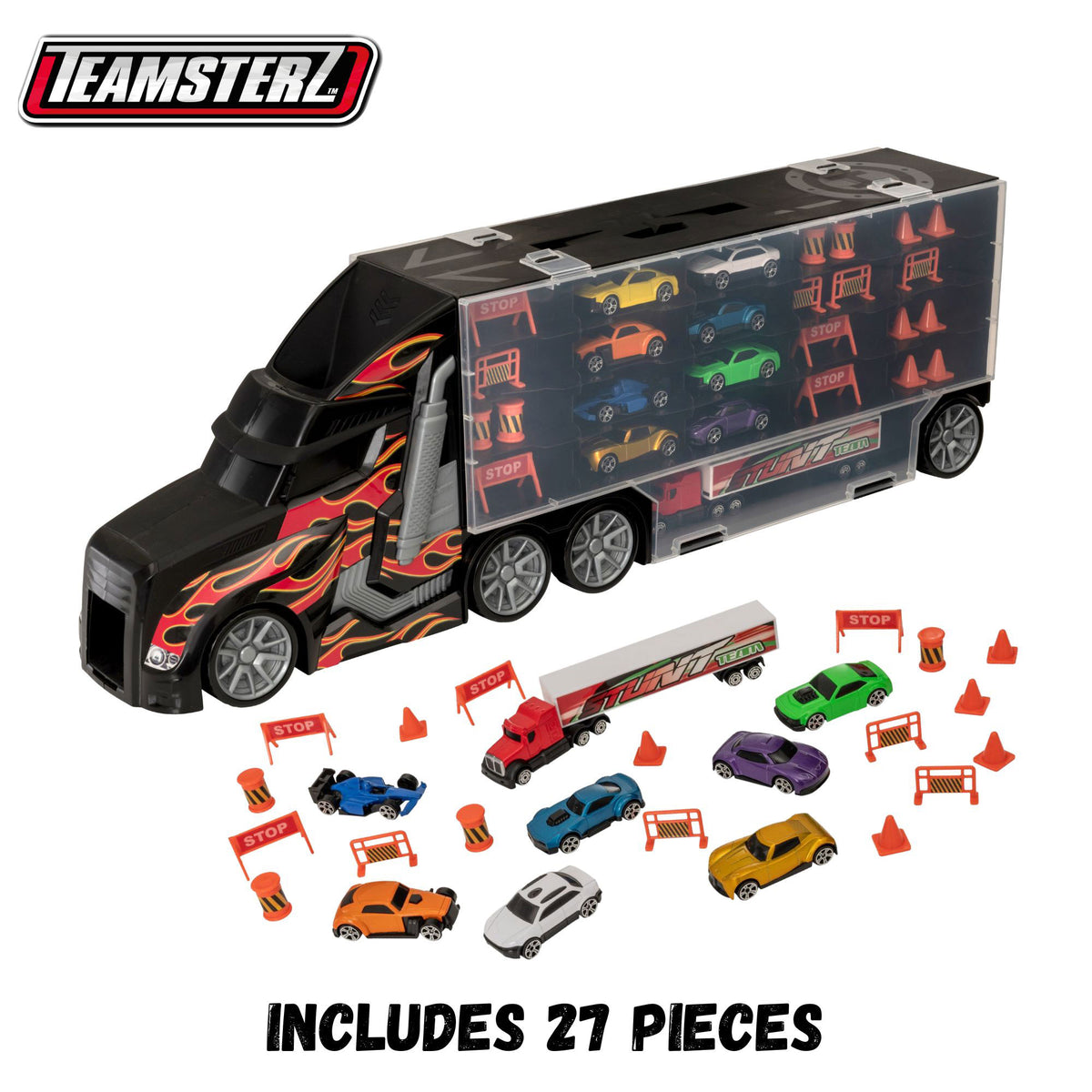 Teamsterz Large Auto Transporter Launcher Truck | Includes Nine 3&quot; Die-Cast Cars