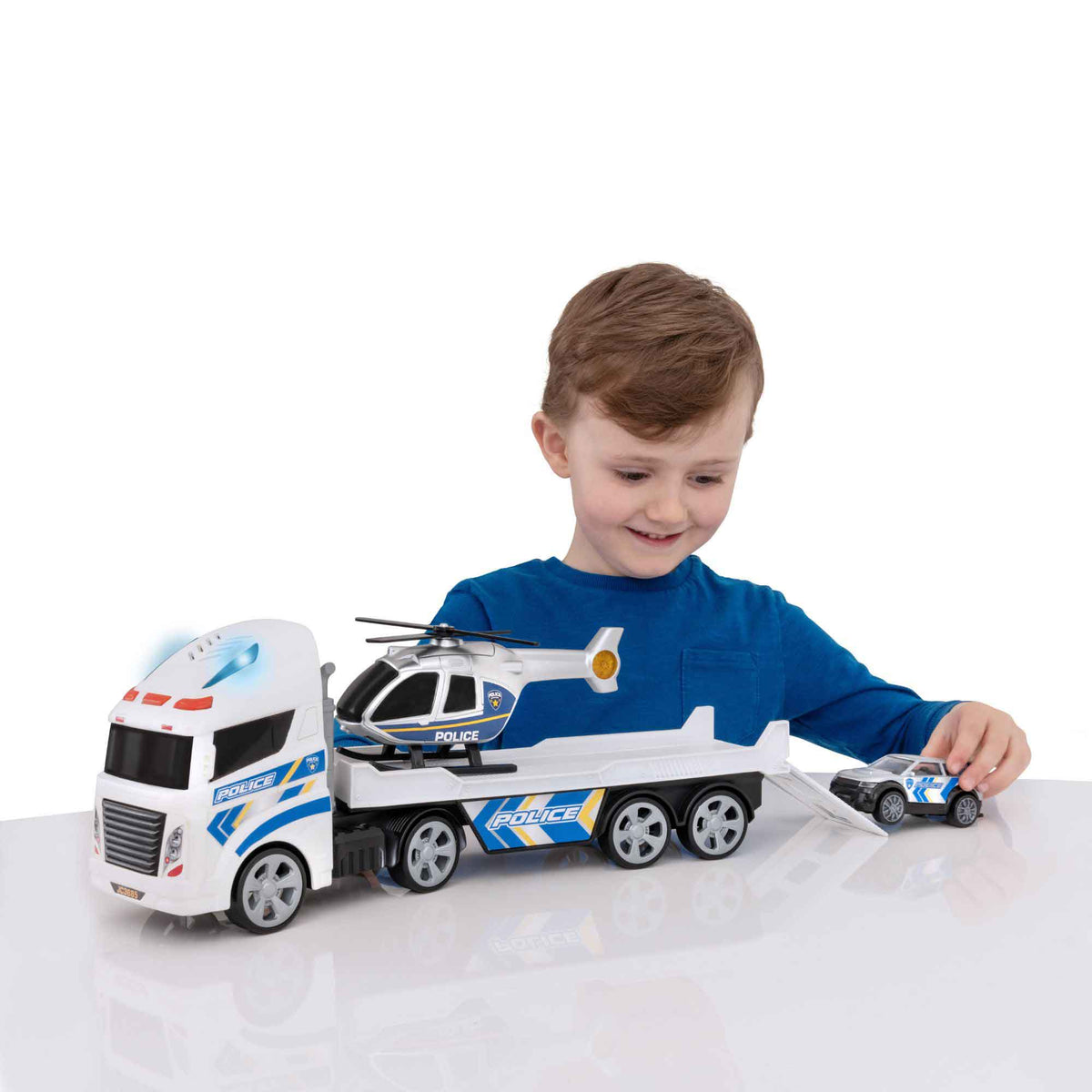 Teamsterz Mighty Machines Small Light &amp; Sound Police Helicopter Transporter Helicopters &amp; Planes