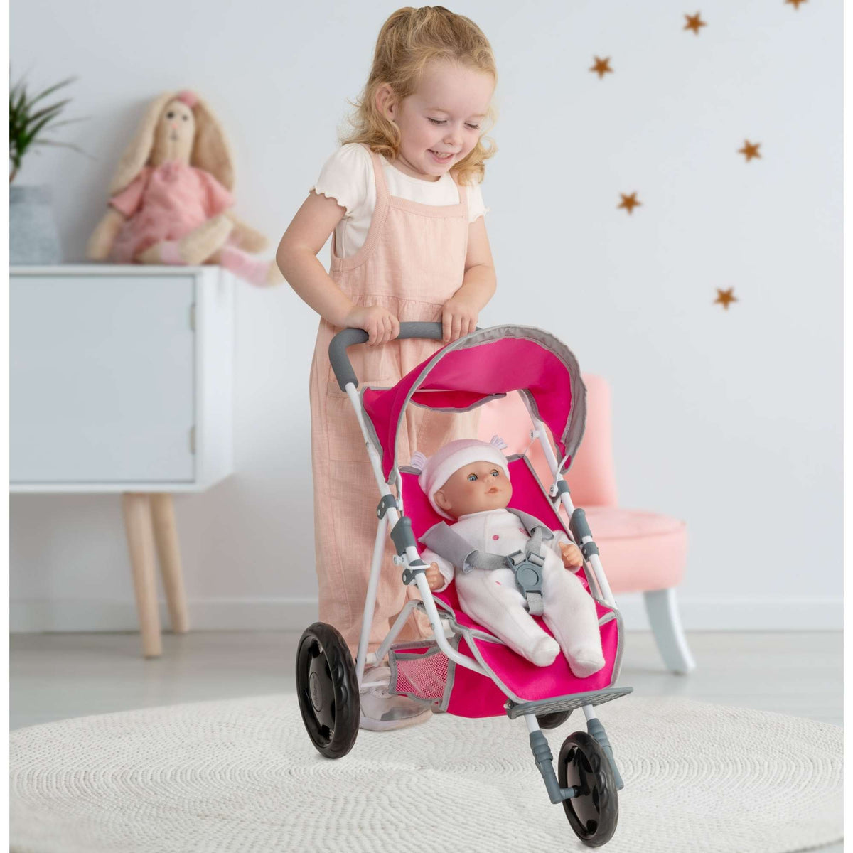 Chicco Pink 3 Wheeled Dolls Running Buggy Pushchairs