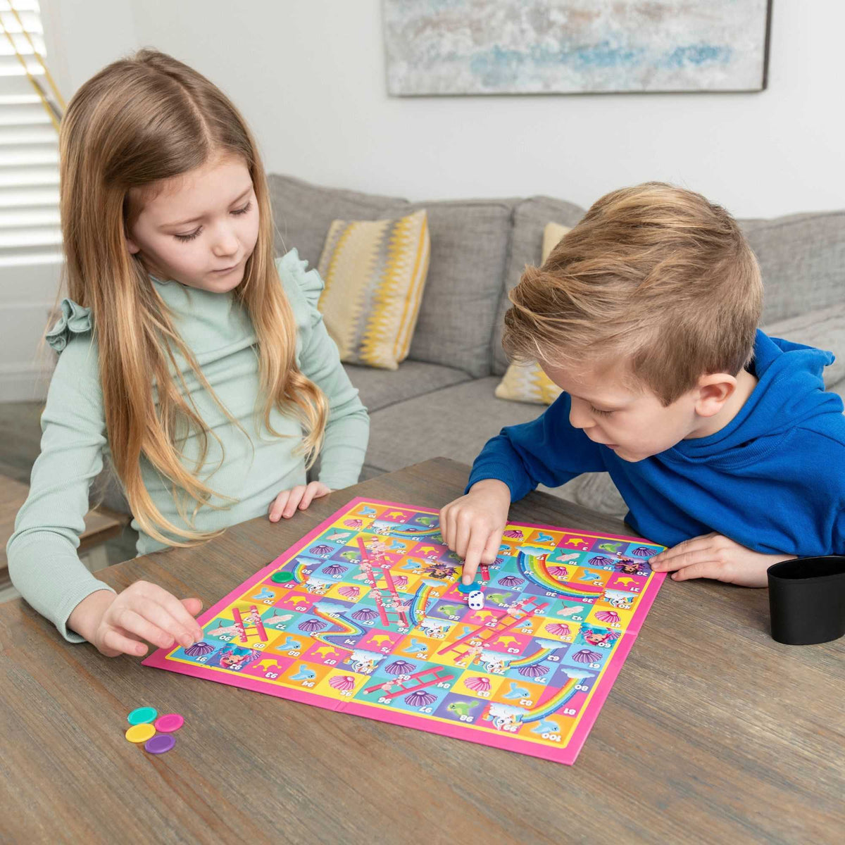 Epic Fun Magical Snake &amp; Ladders Board Game featuring a colorful game board with whimsical snakes and ladders, perfect for family game nights and engaging play for all ages.