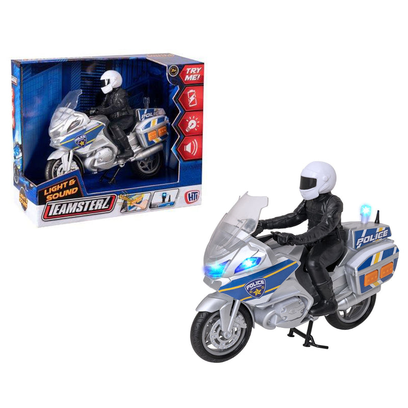 Light & Sound Police Motorbike, a toy for kids to role-play as police officers. Features realistic lights and sounds to spark imaginative rescue missions and crime-fighting adventures at home.