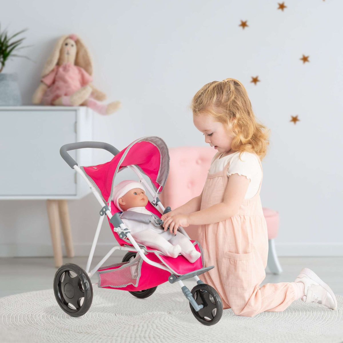 Chicco Pink 3 Wheeled Dolls Running Buggy Pushchairs