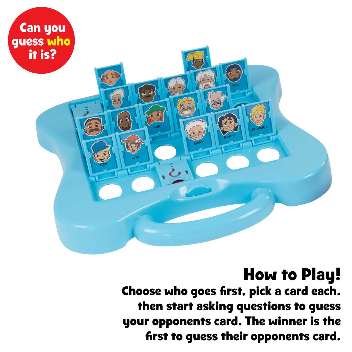 Epic Fun Who&#39;s Who Game with colourful character cards and game boards, ideal for family game nights and engaging guessing fun for all ages.