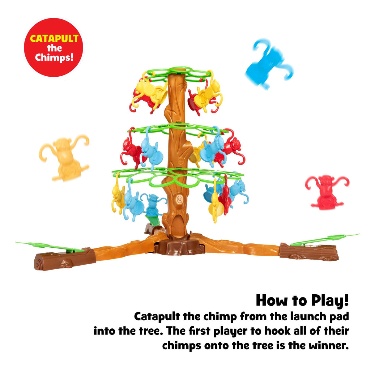 Strategic Chimpan Tree Game, a portable board game for kids and families. Features monkey-jumping action to promote strategic thinking and fine motor skills, perfect for parties, game nights, camping, or holidays.