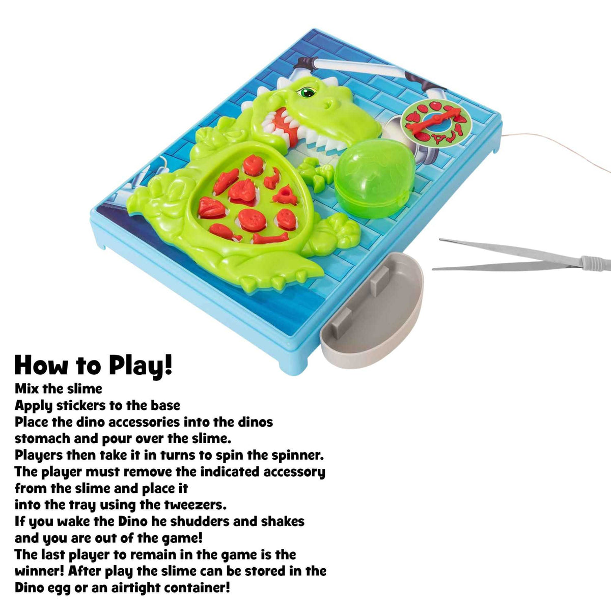 Slime Surgeon Dino Edition Board Game, a dinosaur-themed twist on the classic Shaking Surgeon game. Ideal for kids and adults, it challenges hand-eye coordination and patience with hours of dino-inspired fun.