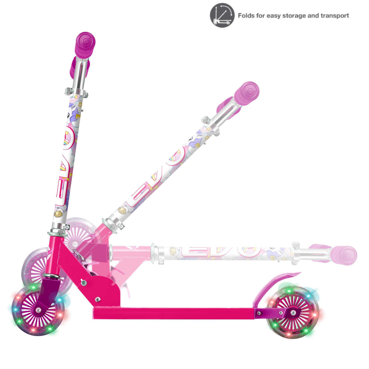 EVO Children&#39;s Light Up Inline Scooter for Kids Ages 5 and Up with LED Wheels and Adjustable Handlebar, perfect for enhancing motor skills and outdoor fun.