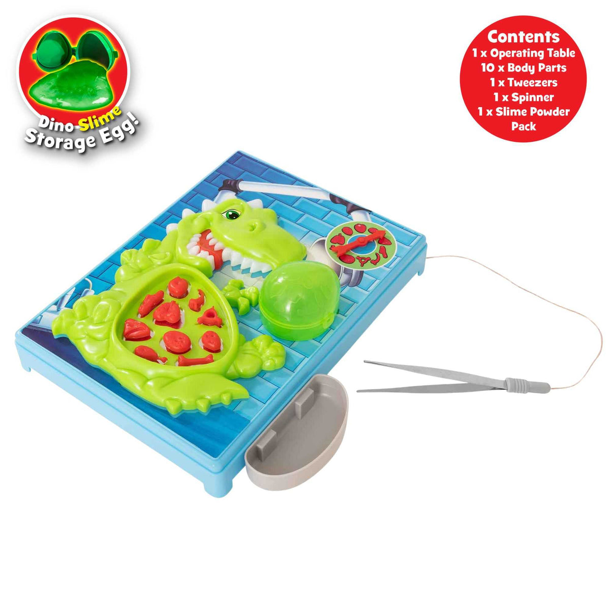 Slime Surgeon Dino Edition Board Game, a dinosaur-themed twist on the classic Shaking Surgeon game. Ideal for kids and adults, it challenges hand-eye coordination and patience with hours of dino-inspired fun.