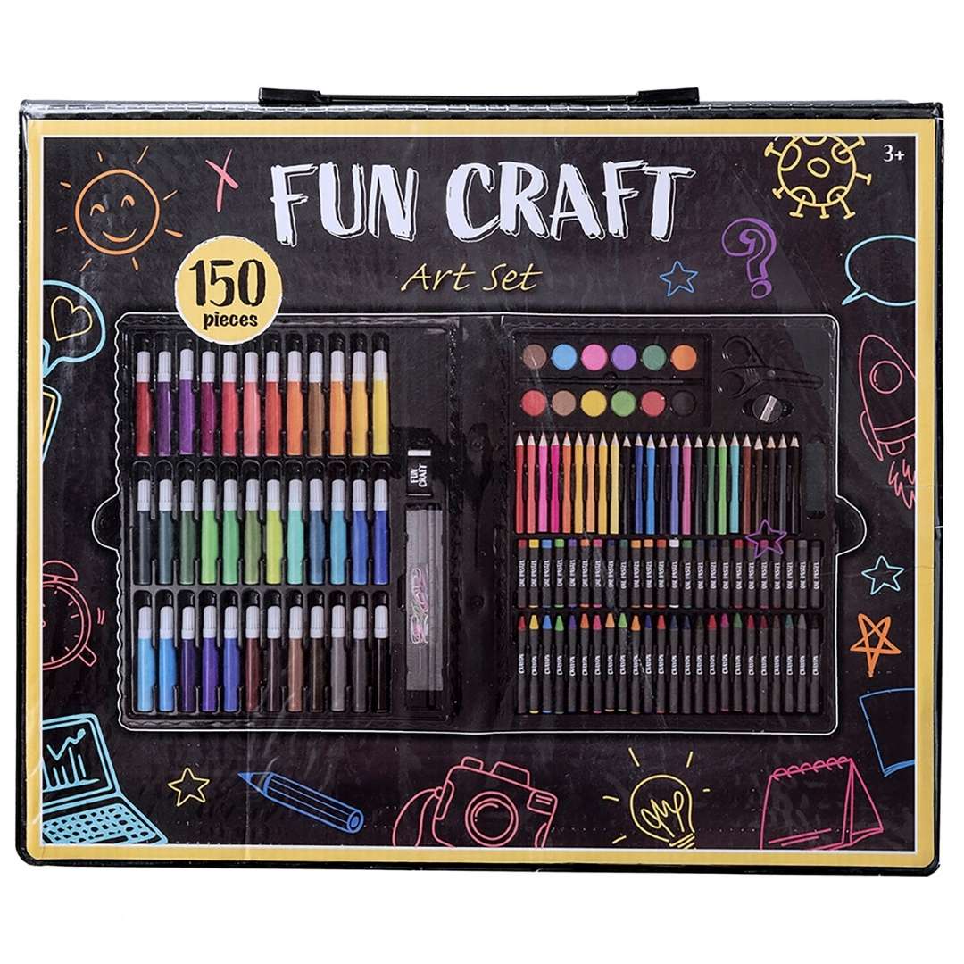 Comprehensive art kit featuring a wide range of materials including paints, brushes, markers, crayons, and more. Perfect for various creative projects, from painting to mixed media collage. Ideal for artists, students, and craft enthusiasts