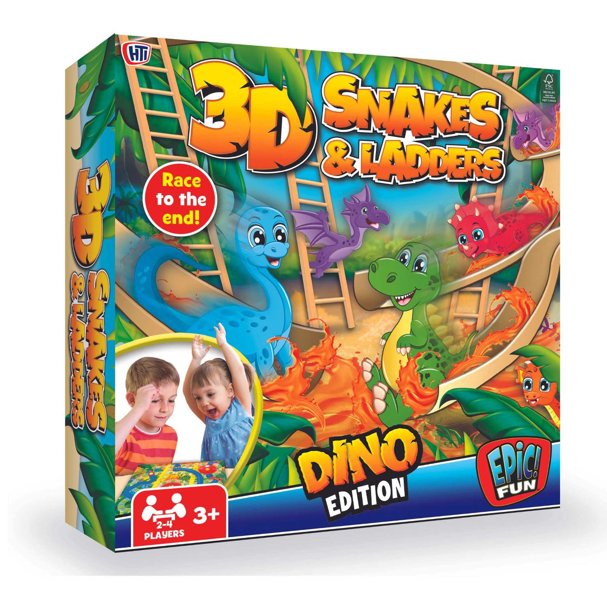 3D Snakes and Ladders Board Game - Dinosaur Edition Boxed Family Games