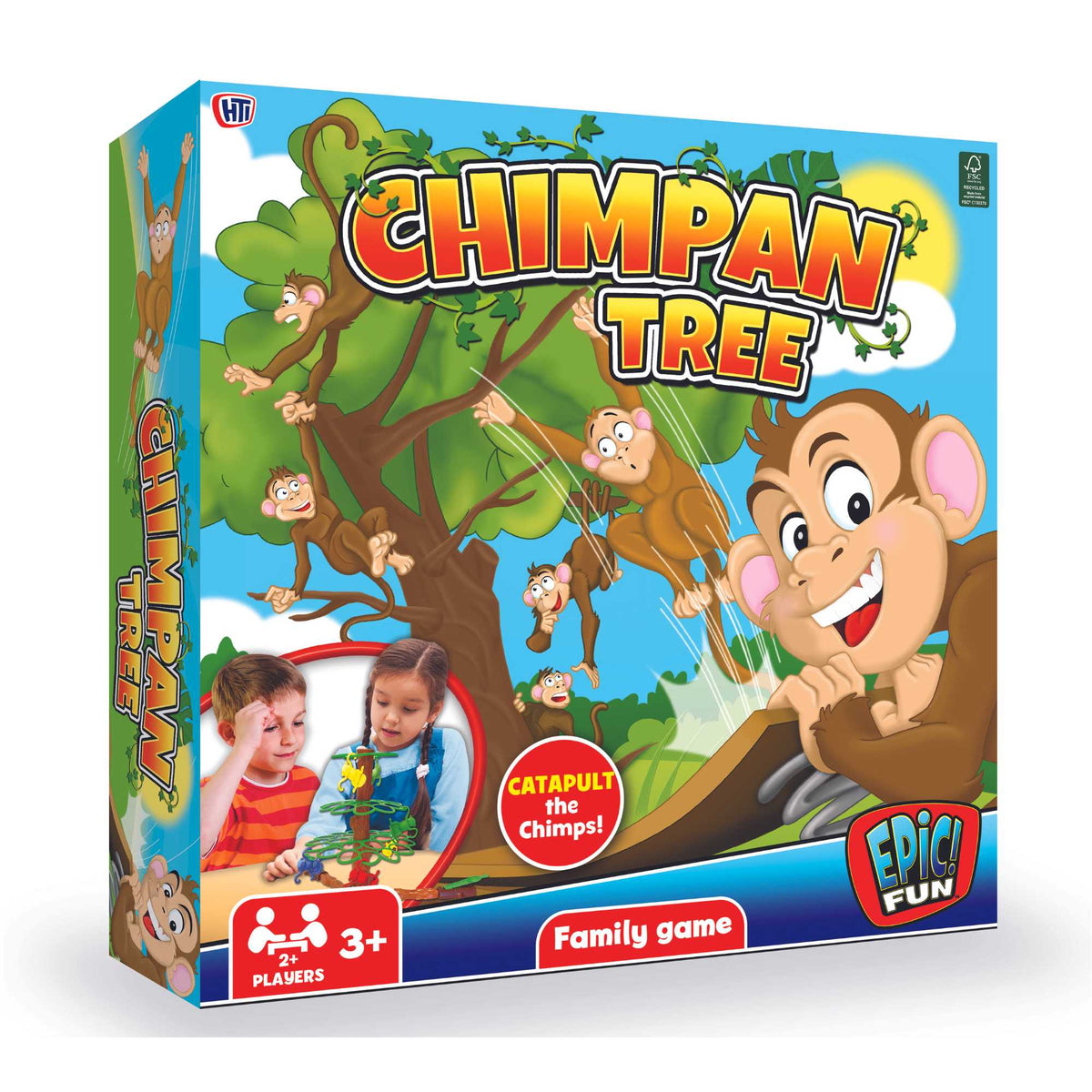 Strategic Chimpan Tree Game, a portable board game for kids and families. Features monkey-jumping action to promote strategic thinking and fine motor skills, perfect for parties, game nights, camping, or holidays.