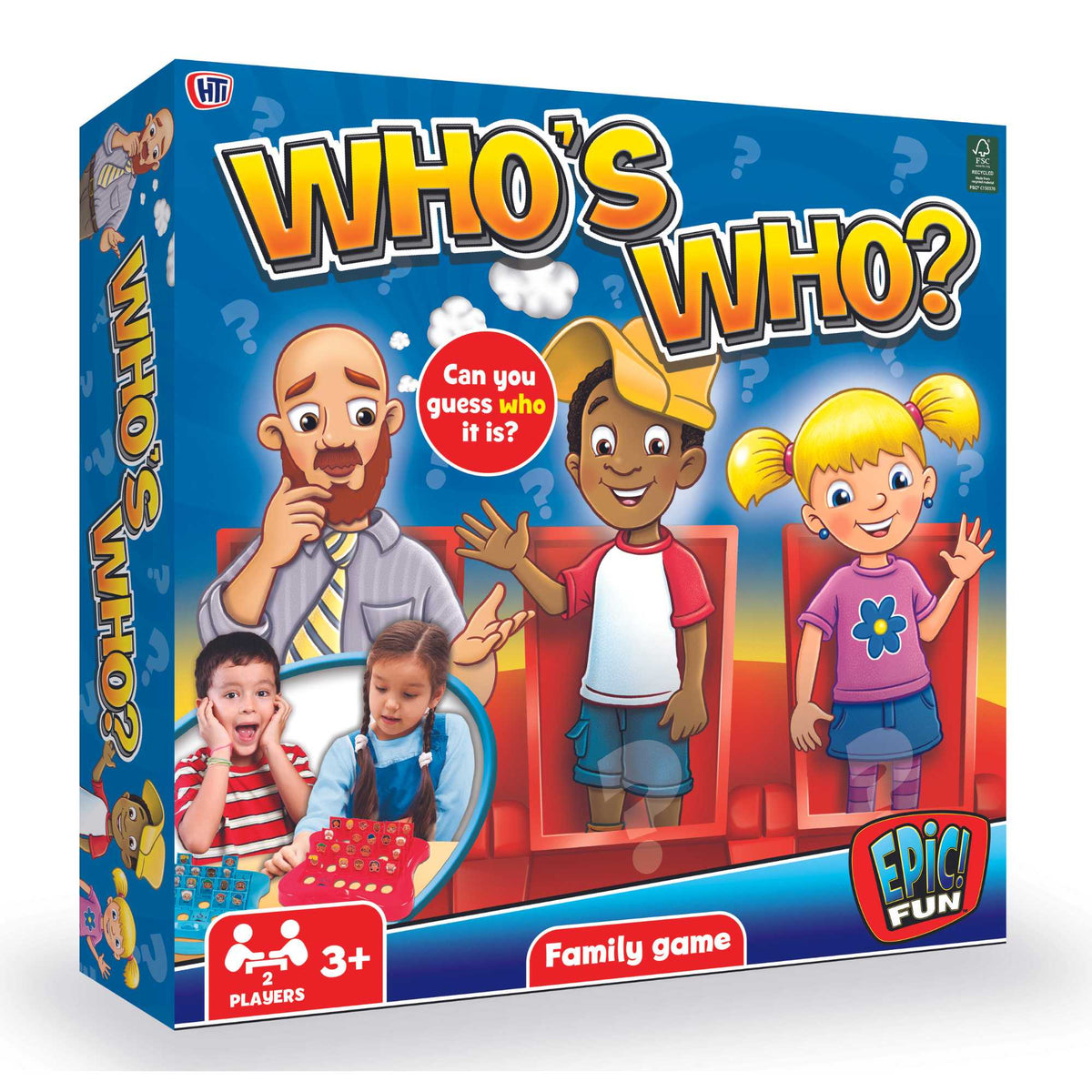 Epic Fun Who&#39;s Who Game with colourful character cards and game boards, ideal for family game nights and engaging guessing fun for all ages.