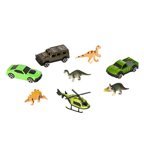 Dinosaur-themed Transporter Truck, a durable toy car carrier for kids who love racing cars and dinosaurs. Features free-moving wheels, a carry handle, and storage for a mess-free, portable play experience.