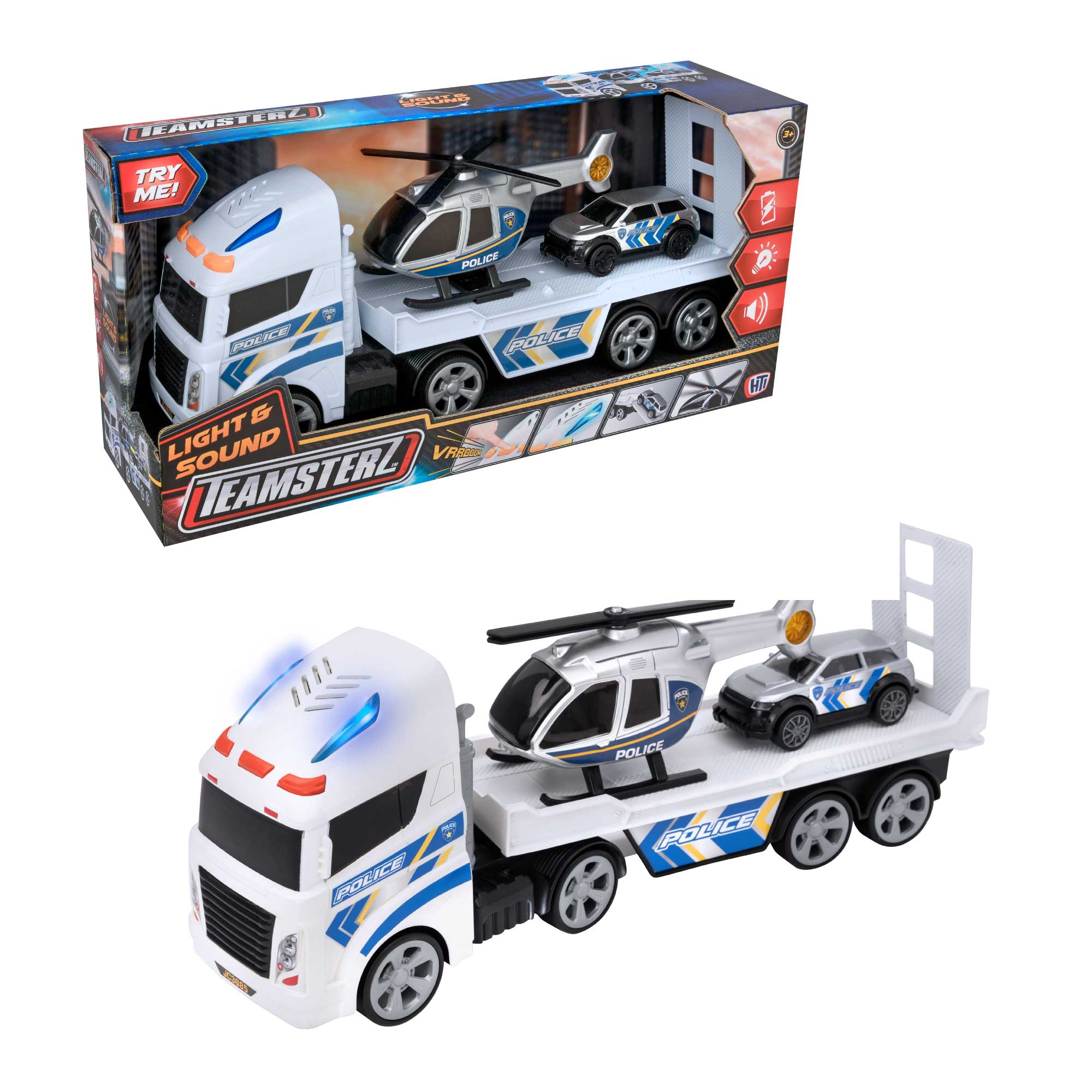 Teamsterz Mighty Machines Small Light & Sound Police Helicopter Transporter Helicopters & Planes