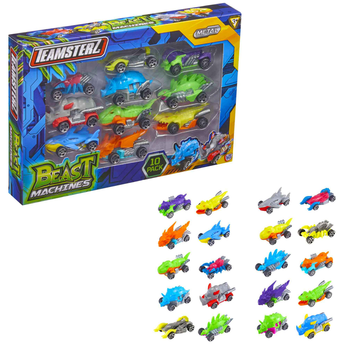 Teamsterz Beast Machine Dino Car Play Set - Set of 10 Die-Cast Cars